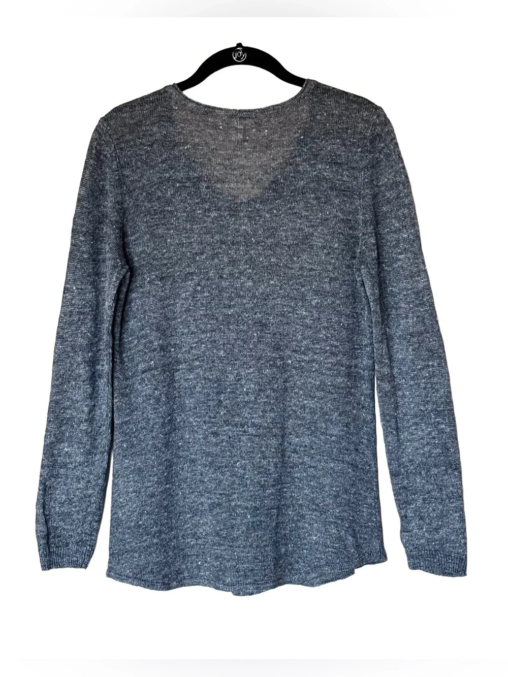 Eileen Fisher Linen Petite Sweater V-Neck Dark Gray Marled Pullover Women's SP
